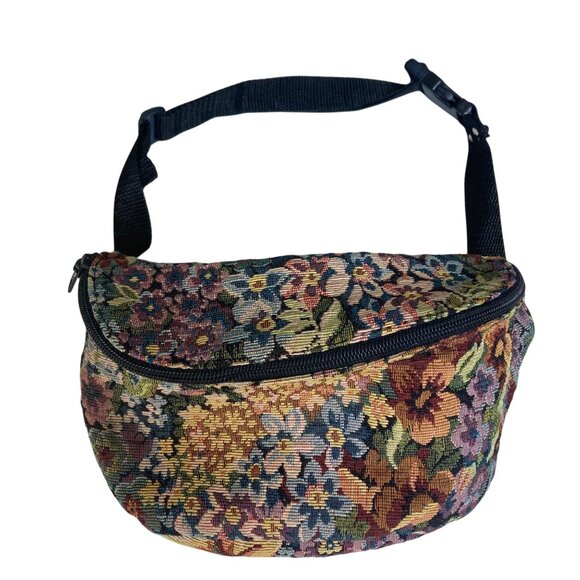 Vintage Floral Tapestry Bum Bag Fanny Pack Cottagecore Fairycore Purple Orange - Picture 1 of 6